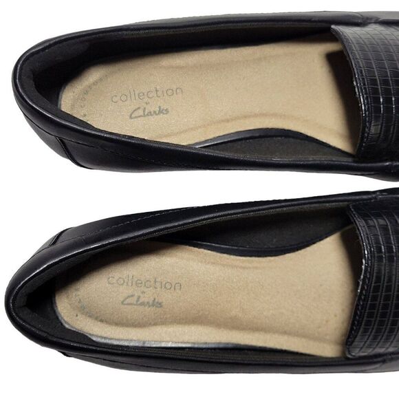 Clarks Wedge Heels Women Size 8.5 M Mallory Pearl Black Shoes Ortholite Footbed - Picture 9 of 13